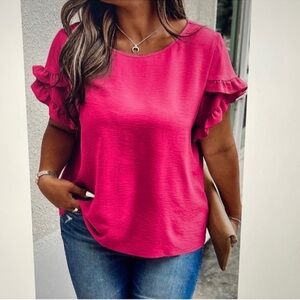 Elegant Pink Ruffle Sleeve Top